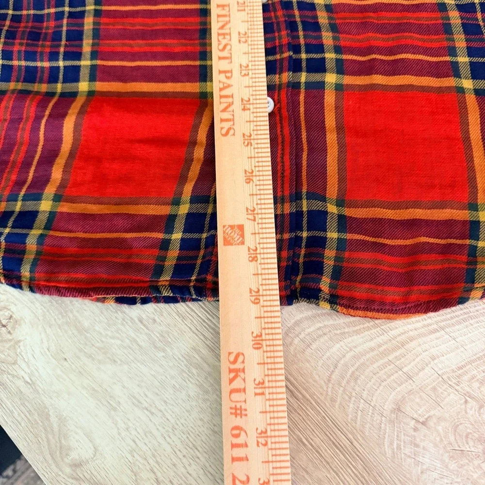 Banana Republic Untucked Slim Fit Flannel Shirt Mens L Red Plaid Soft Cotton